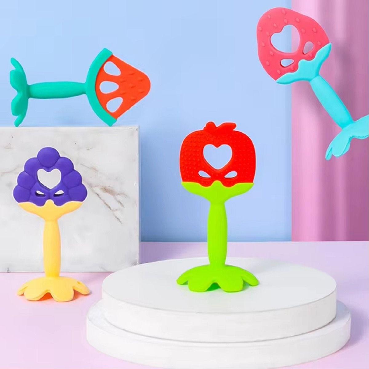 Set 4 Mordedor Silicona Diseño Frutas Divertido Bebe Lau-3