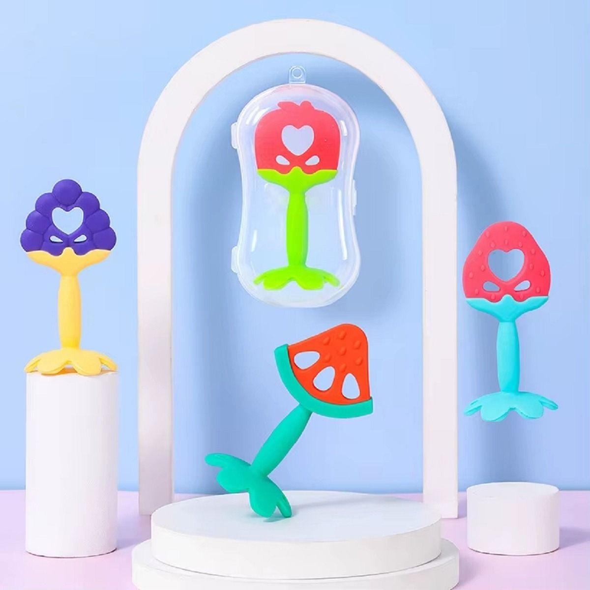 Set 4 Mordedor Silicona Diseño Frutas Divertido Bebe Lau-8