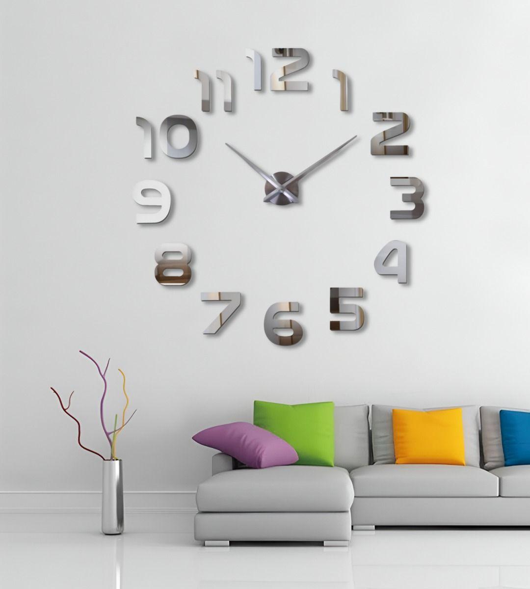 Reloj Para Pared 3D Grande Plateado Gran Diseño Moderno Jhn-2