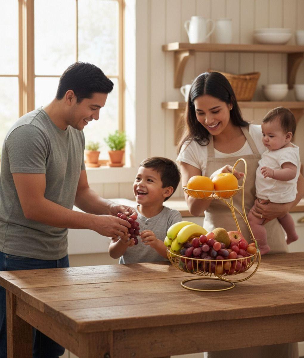 Frutero Decorativo Cesto Frutas Dos Niveles Mostrador Jhn-3