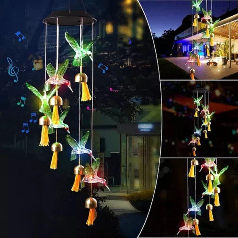 Lámpara Solar Carillón Viento Led Colibri Lau-6