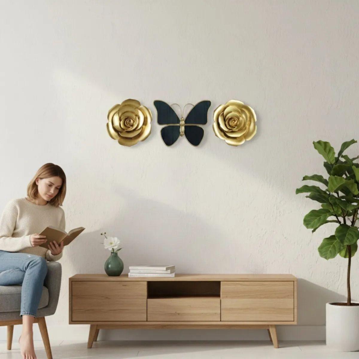 Set Decoración Pared 3 Piezas Estilo Minimalista Floral Jhn-1