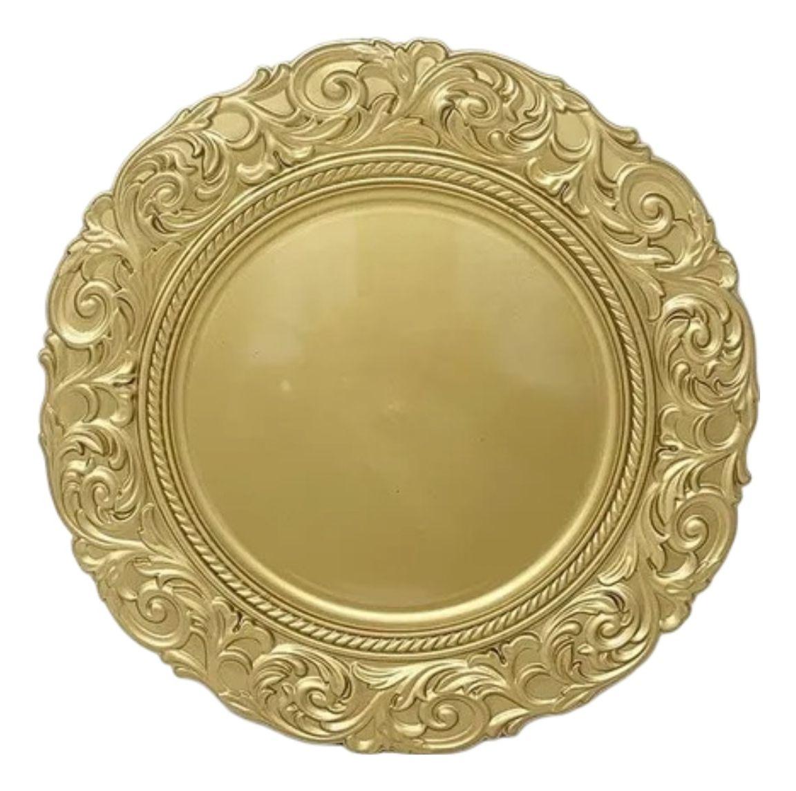 Set 3 Plato Base Borde Relieve Decorativo Elegante Jhn-0