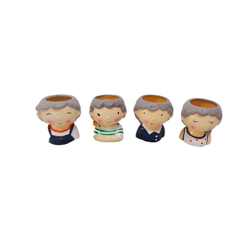 Set 3 Macetas Forma Cabeza Niños Dibujos Jardinera Hogar Lau-0