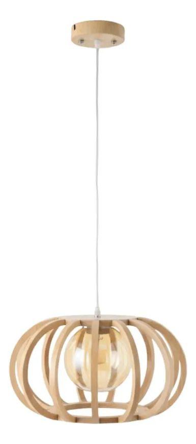 Lámpara Colgante Techo Esférica Madera Luz Led ALJ-0