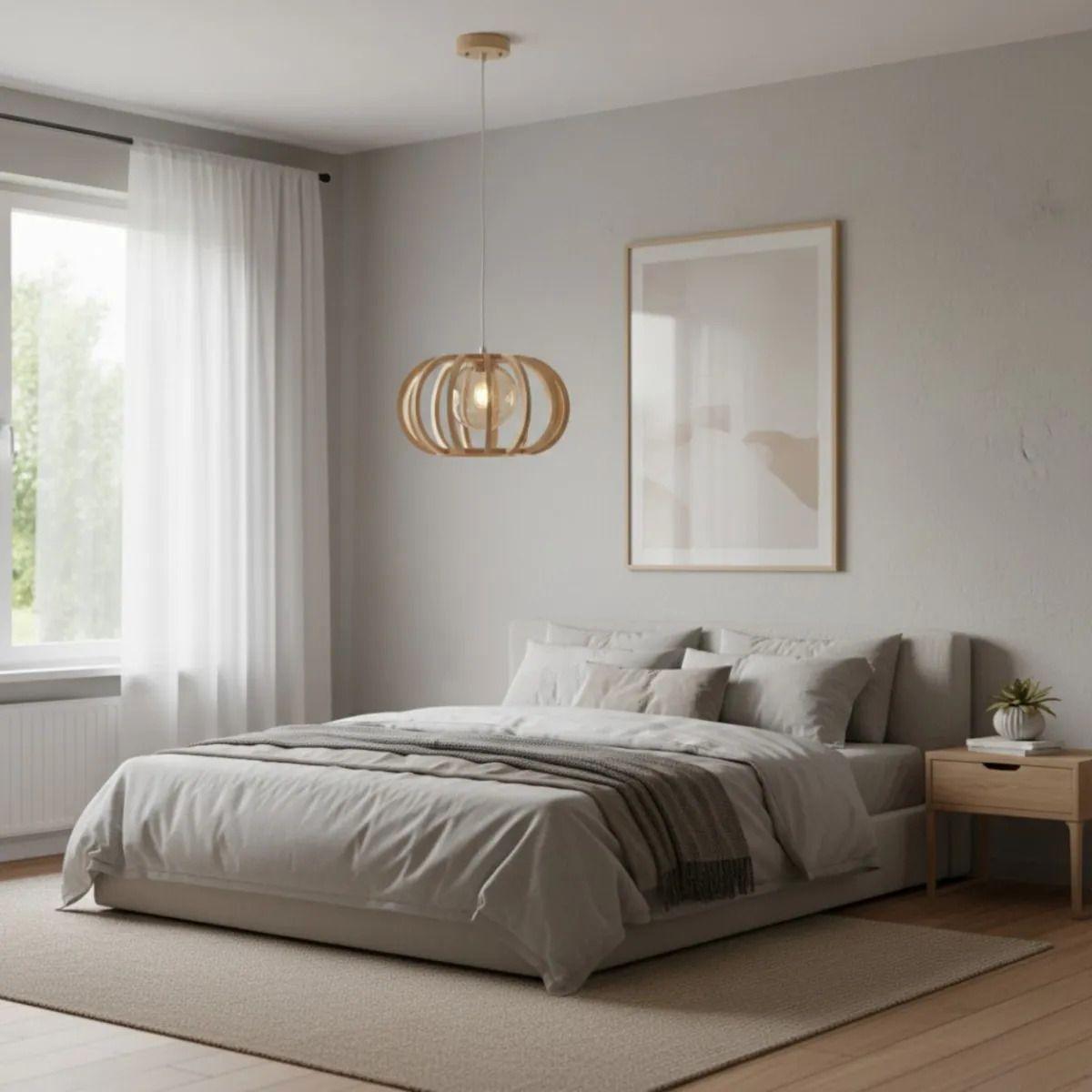 Lámpara Colgante Techo Esférica Madera Luz Led ALJ-5