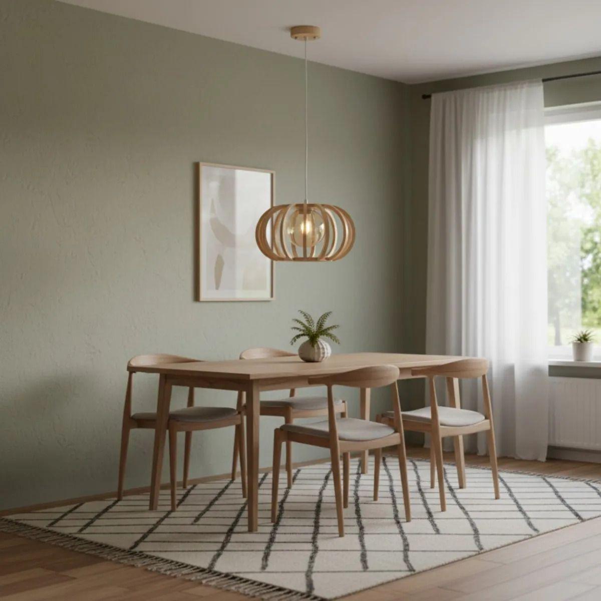 Lámpara Colgante Techo Esférica Madera Luz Led ALJ-6