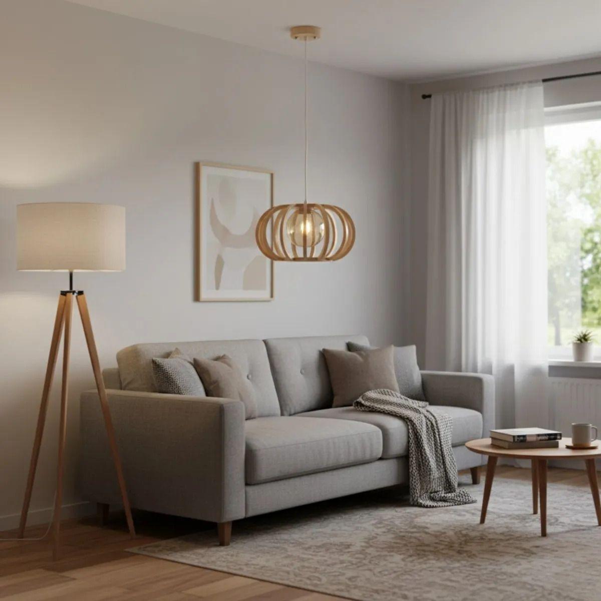 Lámpara Colgante Techo Esférica Madera Luz Led ALJ-7