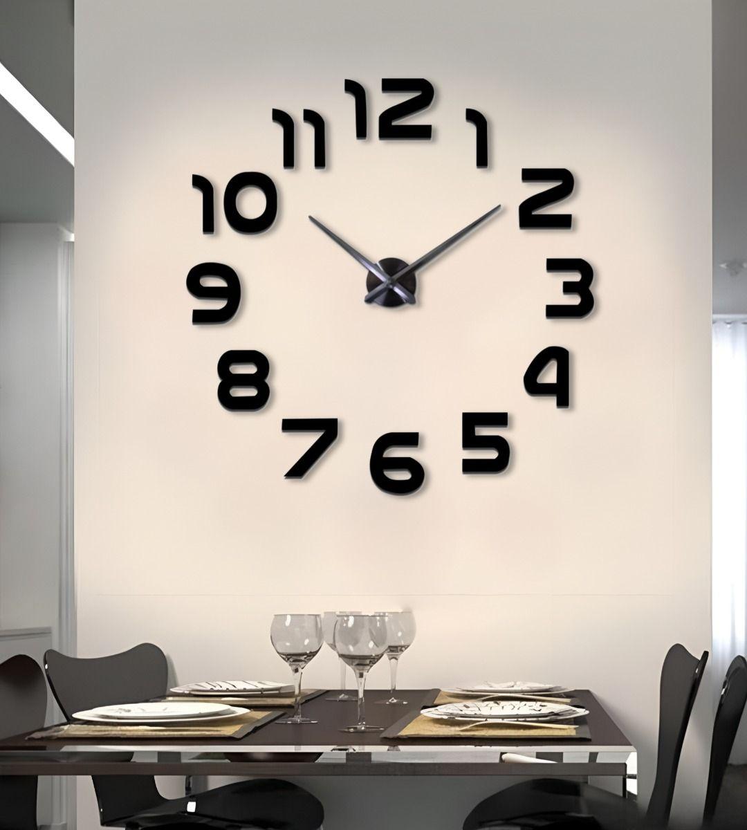 Reloj Para Pared 3D Grande Negro Gran Diseño Moderno Jhn-2