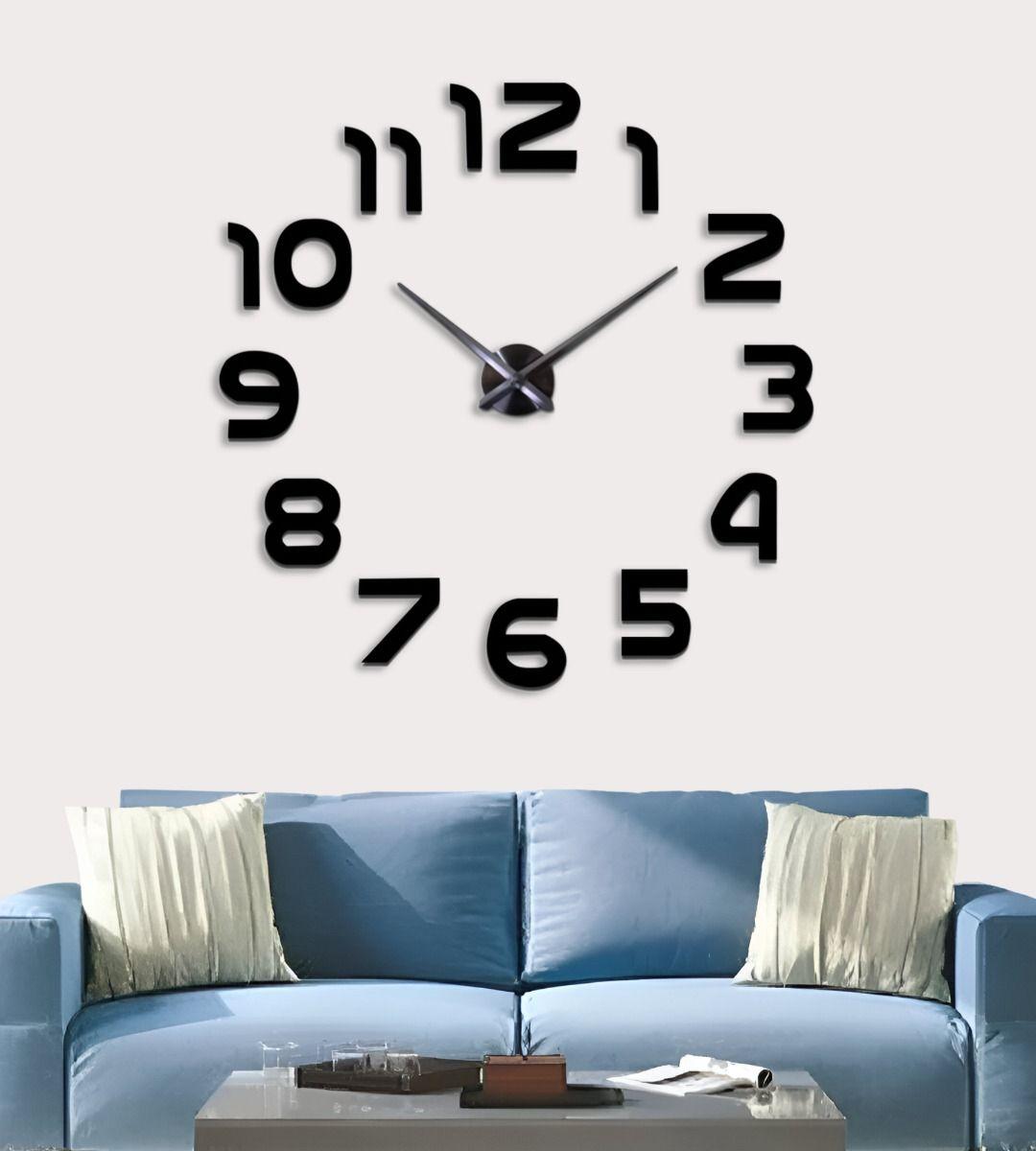 Reloj Para Pared 3D Grande Negro Gran Diseño Moderno Jhn-4
