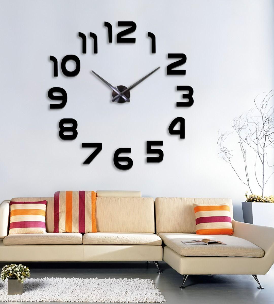 Reloj Para Pared 3D Grande Negro Gran Diseño Moderno Jhn-6