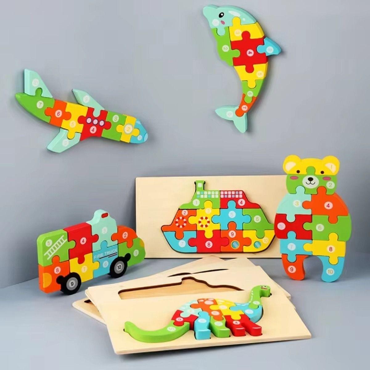 Set 5 Puzzles Rompecabezas 3D Madera Animales Niños Lau-2