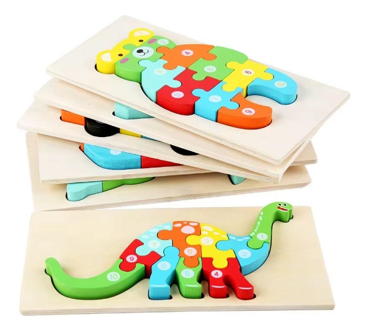 Set 5 Puzzles Rompecabezas 3D Madera Animales Niños Lau-4