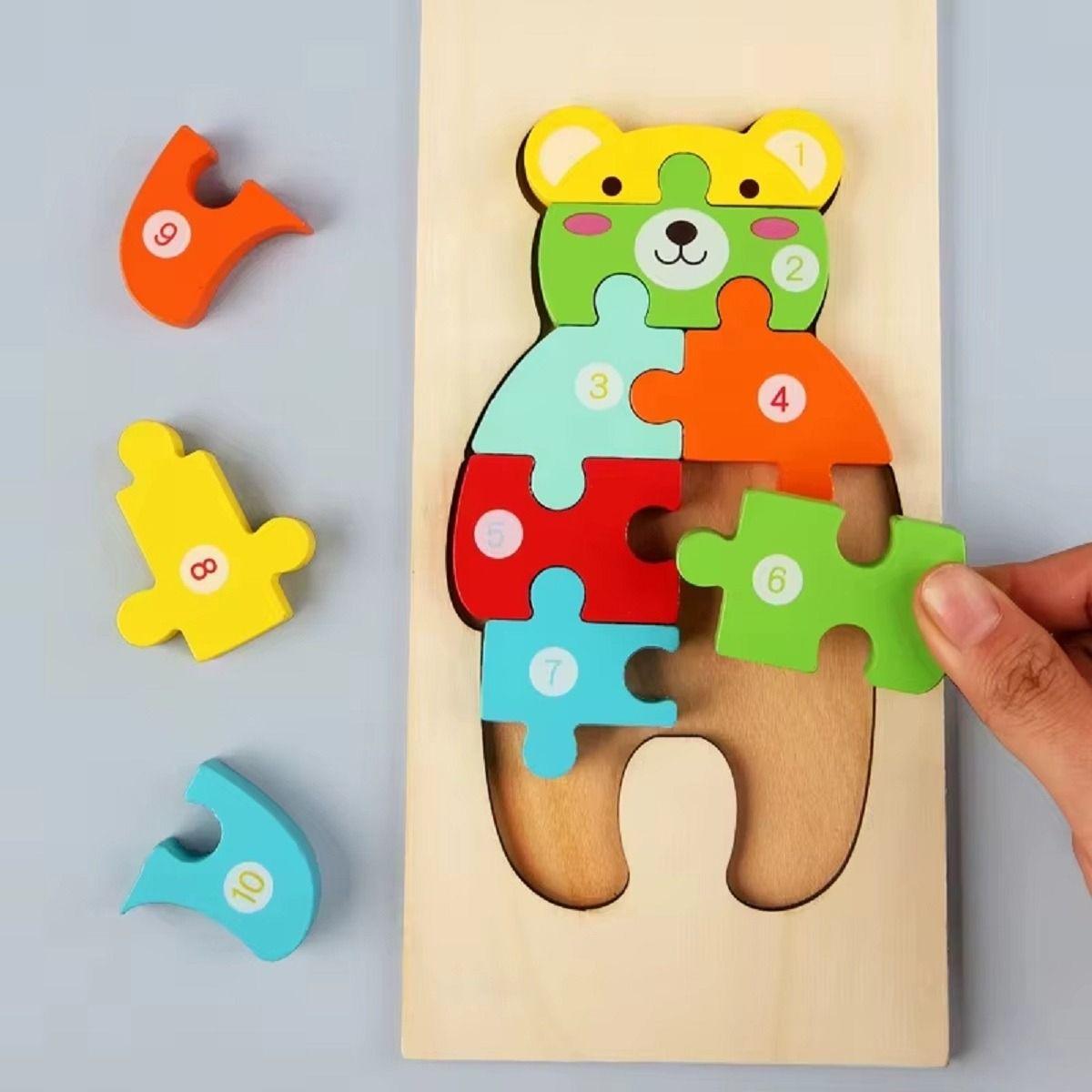 Set 5 Puzzles Rompecabezas 3D Madera Animales Niños Lau-6