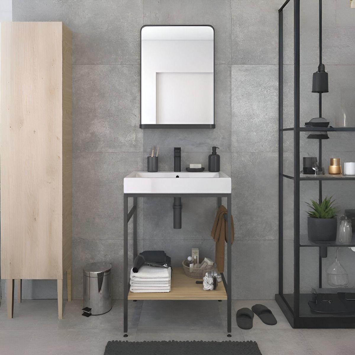 Espejo Pared Rectangular Estante Marco Redondeado Jhn-5