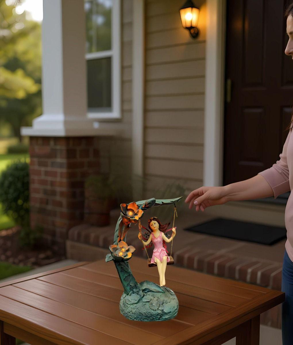 Figura Decorativa Hada Columpio Jardín Adorno Solar Jhn-4