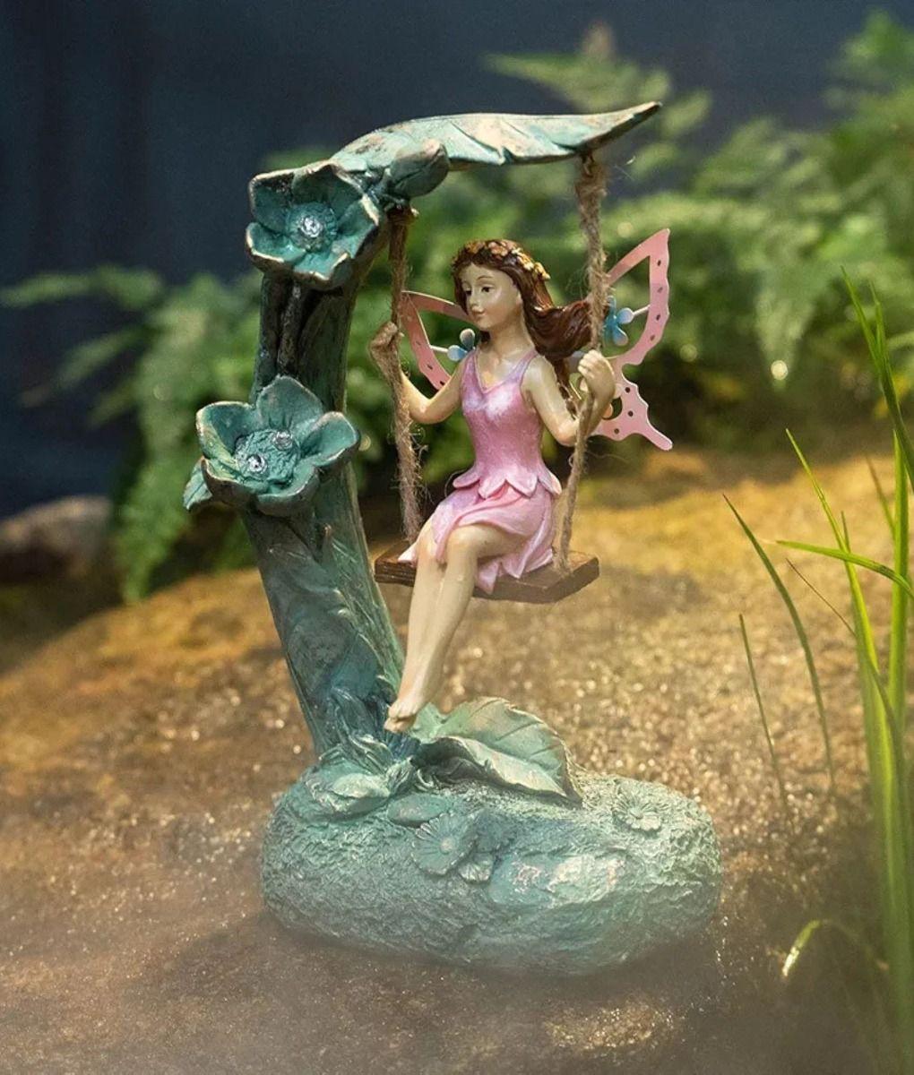 Figura Decorativa Hada Columpio Jardín Adorno Solar Jhn-7