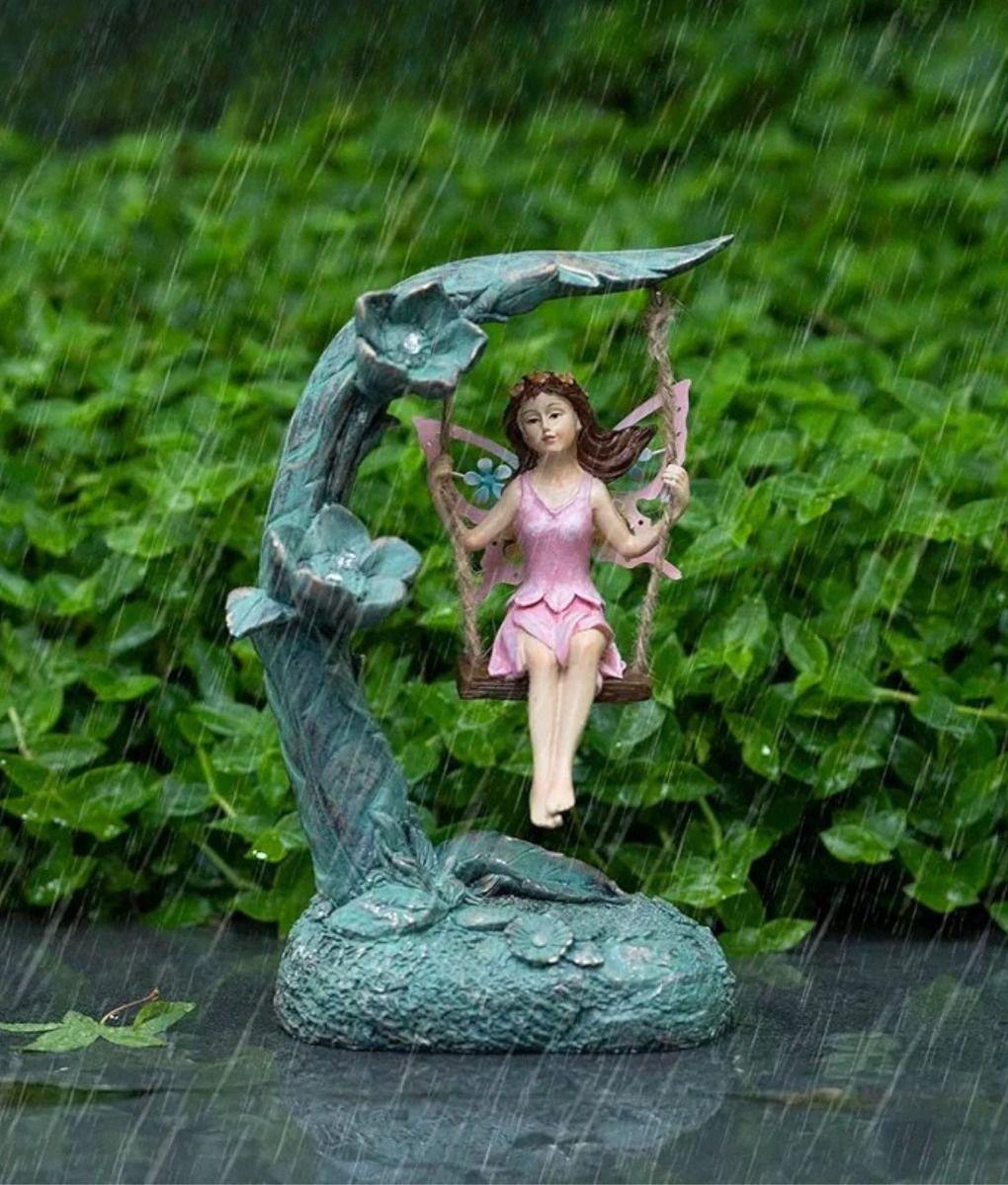 Figura Decorativa Hada Columpio Jardín Adorno Solar Jhn-9