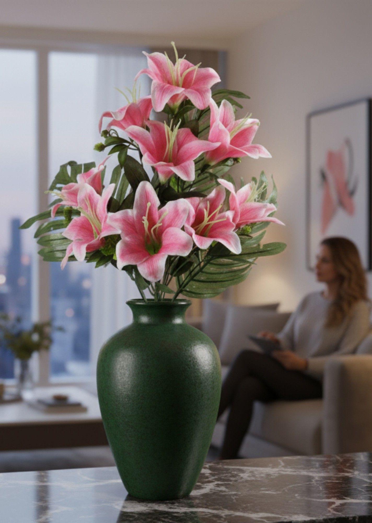 Set 2 Flores Artificiales Ramo Lirios Decoración Adorno Jhn-2