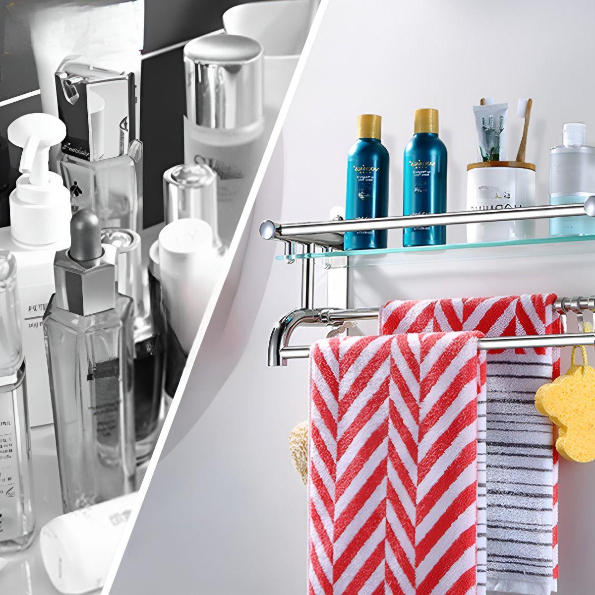 Estante Organizador Baño Vidrio Toallero Acero inoxidable-5