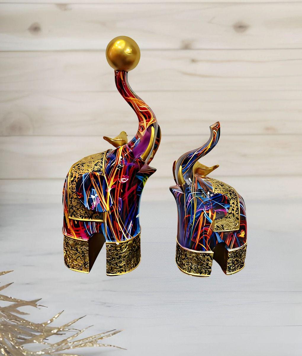 Set 2 Figura Decorativa Elefante Graffiti Colorido Hogar Jhn-9