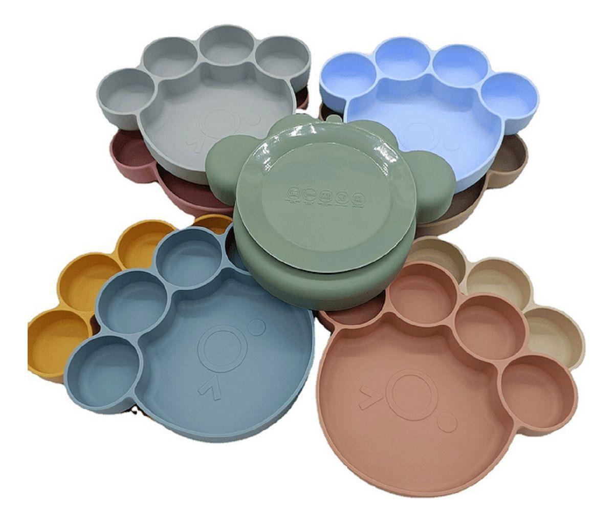 Set 2 Platos Diseño Huella Silicona Antiderrame Niños Lau-0