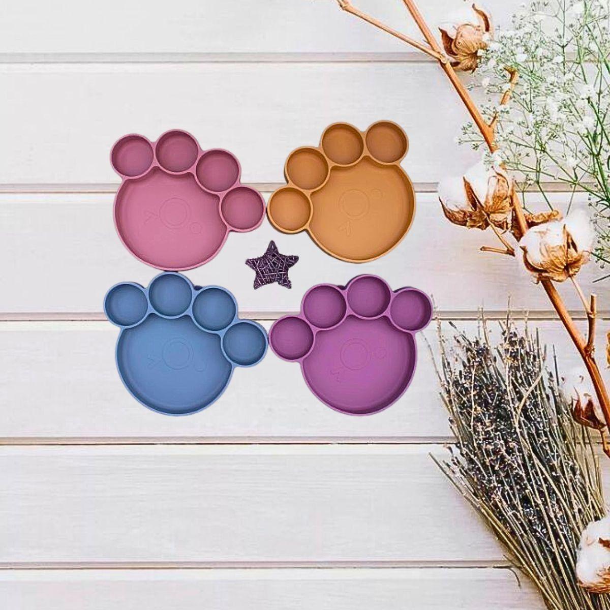 Set 2 Platos Diseño Huella Silicona Antiderrame Niños Lau-1