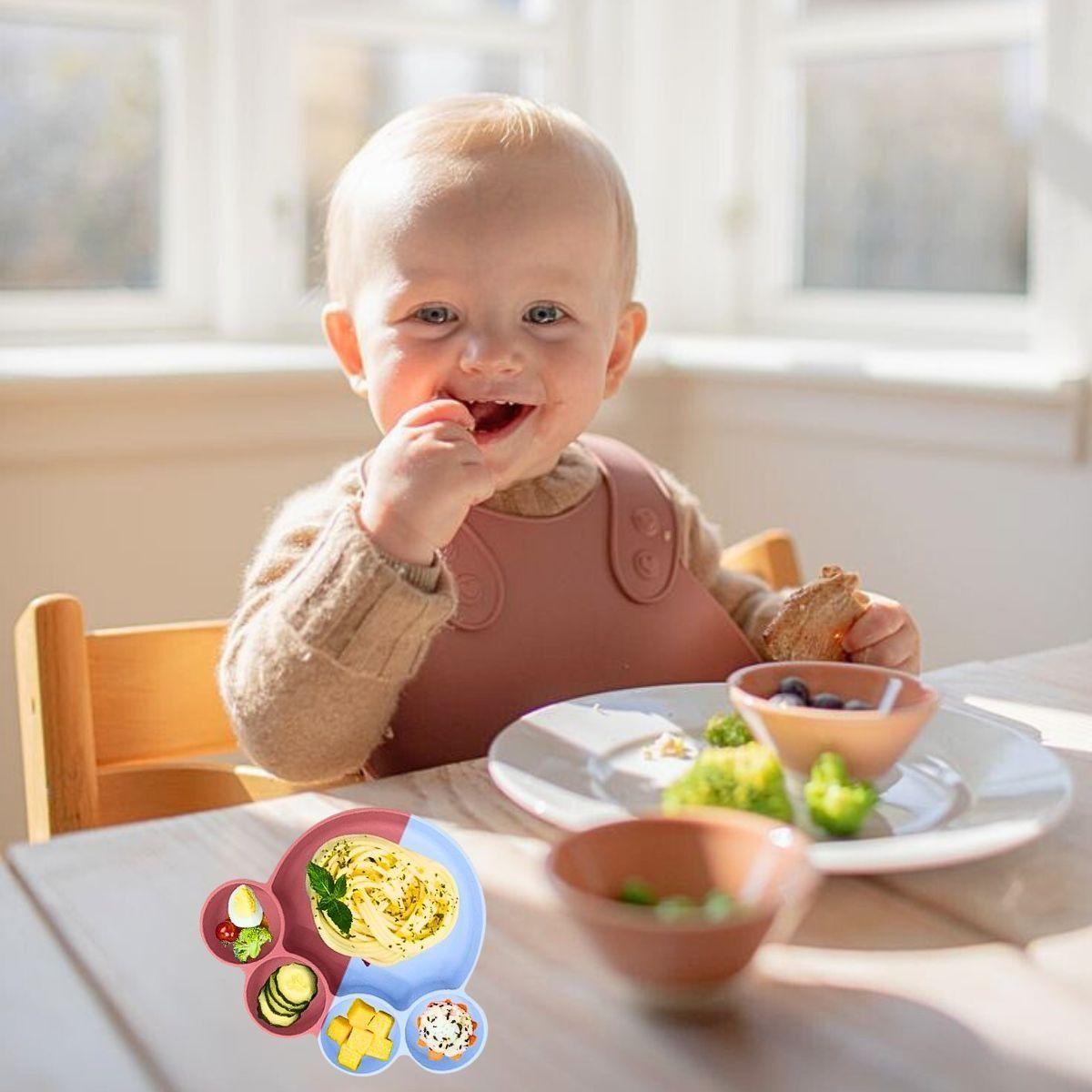 Set 2 Platos Diseño Huella Silicona Antiderrame Niños Lau-3