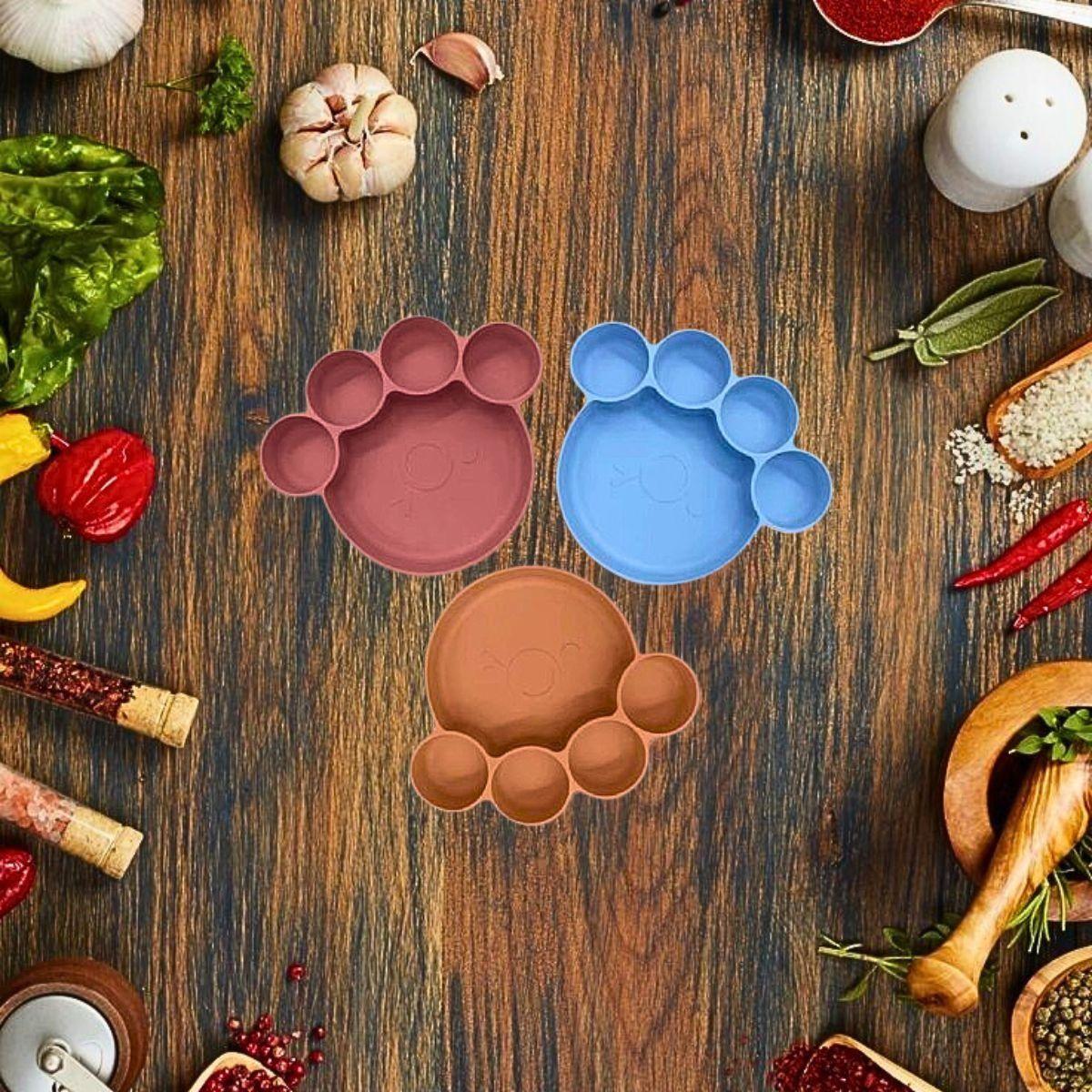 Set 2 Platos Diseño Huella Silicona Antiderrame Niños Lau-4