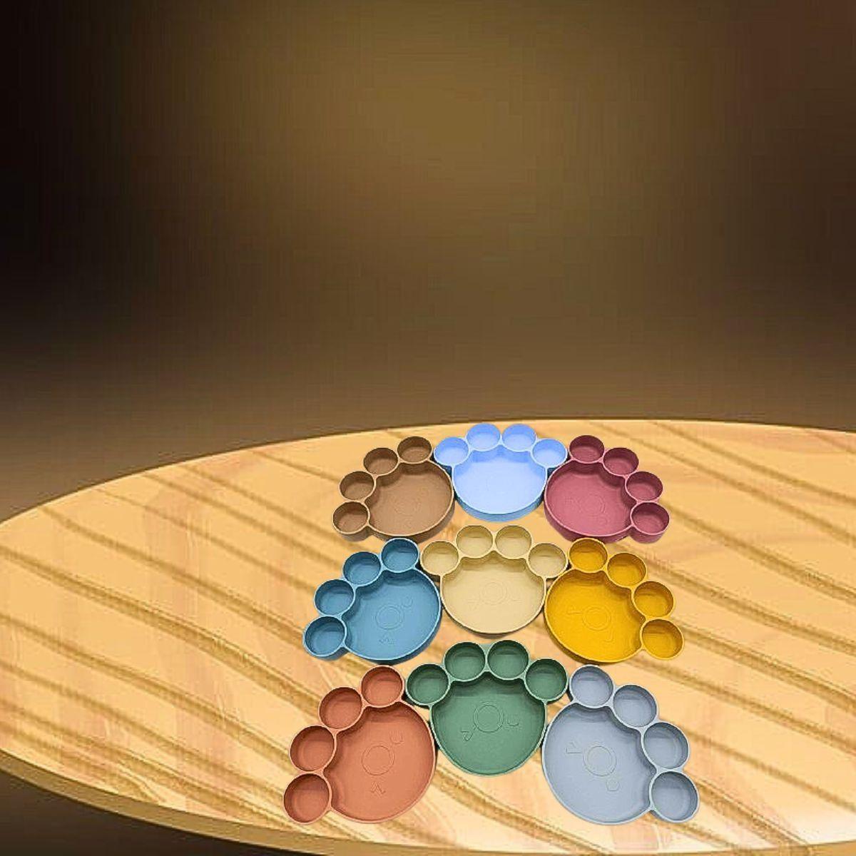 Set 2 Platos Diseño Huella Silicona Antiderrame Niños Lau-6