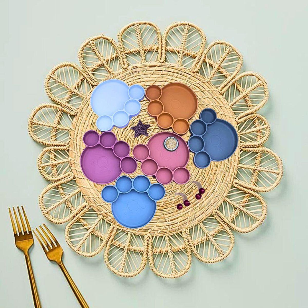 Set 2 Platos Diseño Huella Silicona Antiderrame Niños Lau-9