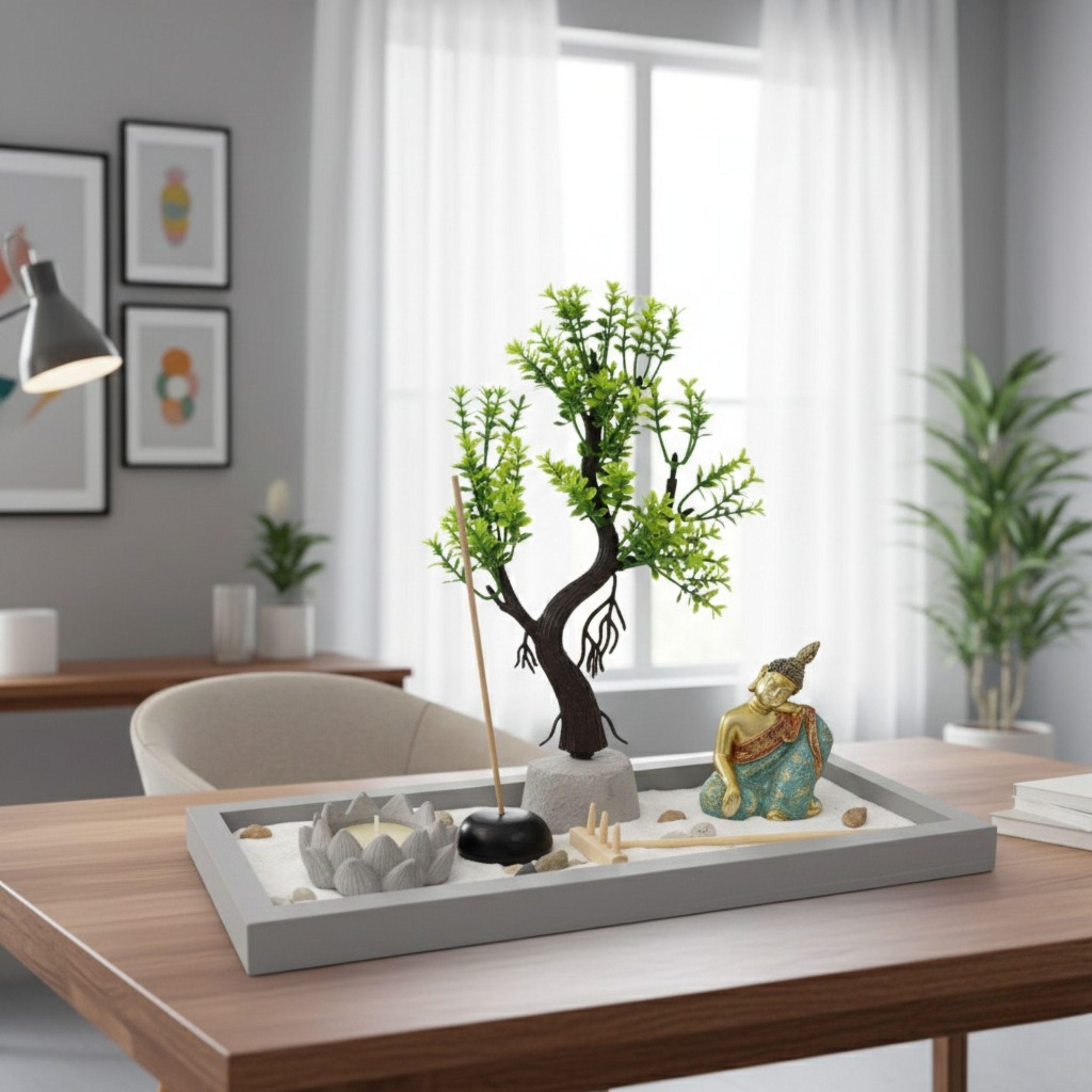 Jardin Zen Buda Recostado Arbol Vida Porta Vela Decorar ALJ-4