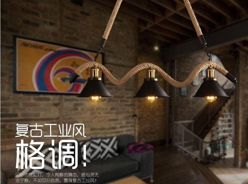 Lampara Colgante Araña Interior Cáñamo Retro Bar Hogar Lau-7