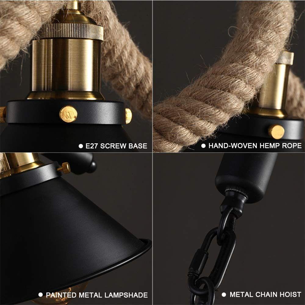 Lampara Colgante Araña Interior Cáñamo Retro Bar Hogar Lau-8
