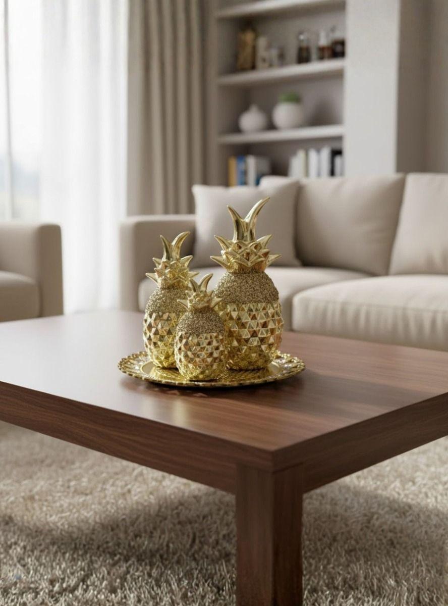 Set 3 Figura Decorativa Piña Elegante Adorno Mesa Centro Jhn-5