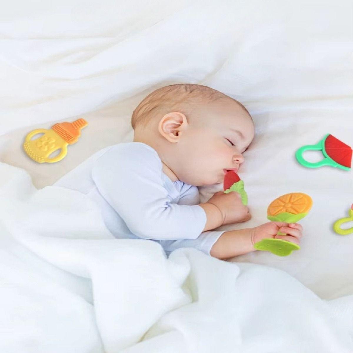 Set 7 Mordedor Diseño Frutas Silicona Alivio Bebes Lau-3