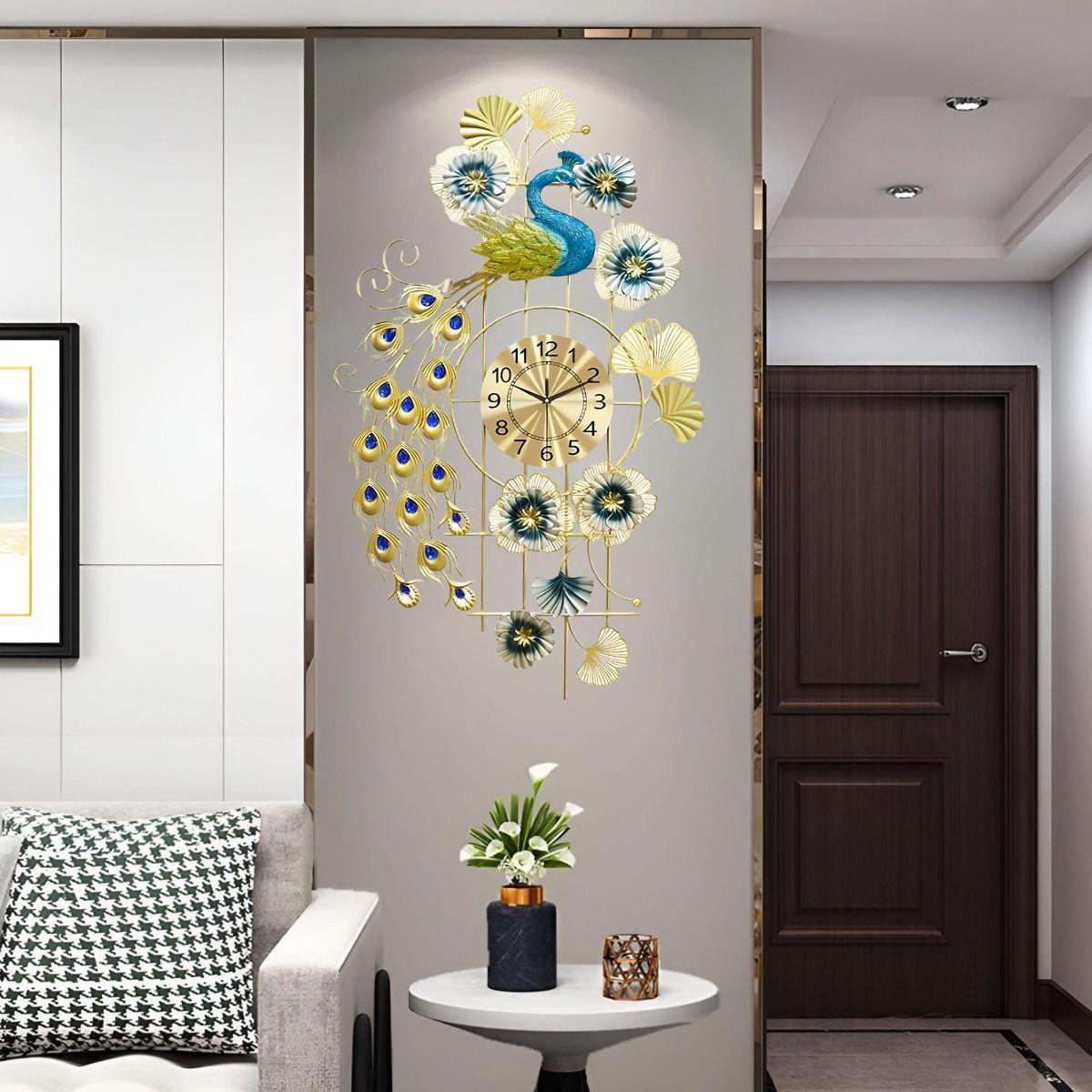Reloj Pared Pavo Real Decorativo Colgante Silencioso Jhn-2