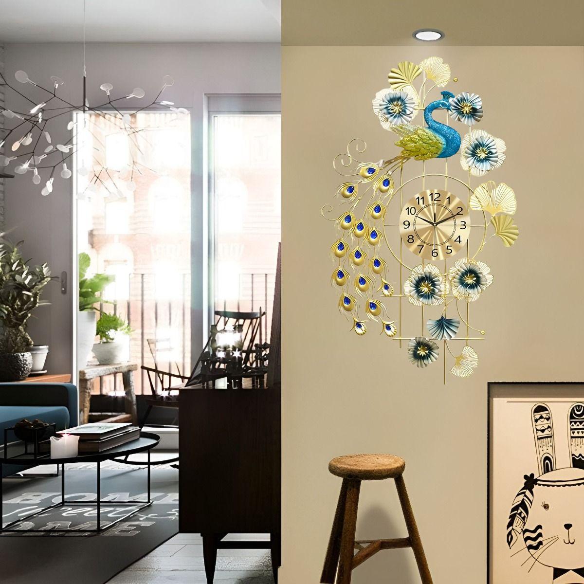 Reloj Pared Pavo Real Decorativo Colgante Silencioso Jhn-3