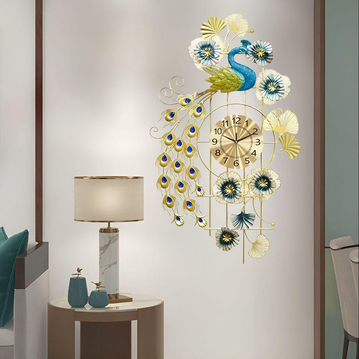 Reloj Pared Pavo Real Decorativo Colgante Silencioso Jhn-4