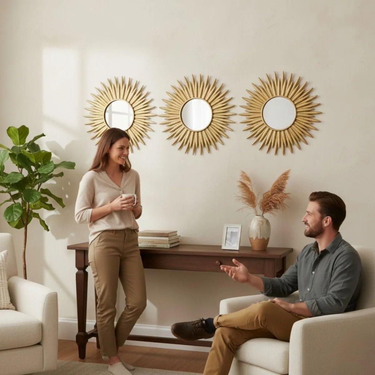 Set 3 Espejo Decorativo Pared Diseño Aura Radiante Jhn-5