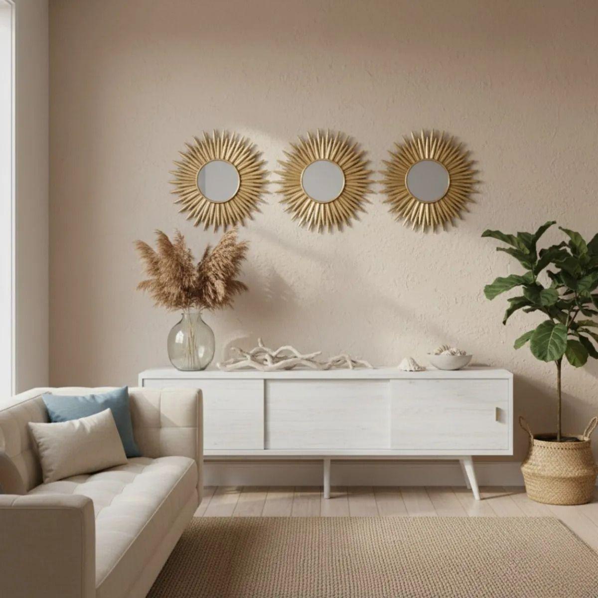 Set 3 Espejo Decorativo Pared Diseño Aura Radiante Jhn-7