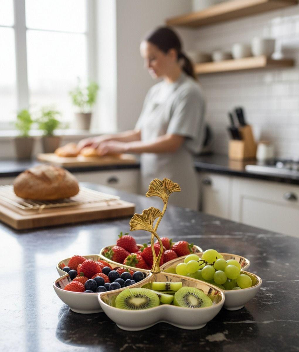 Bandeja Decorativa Trébol Elegante Ginkgo Centro Mesa Jhn-5