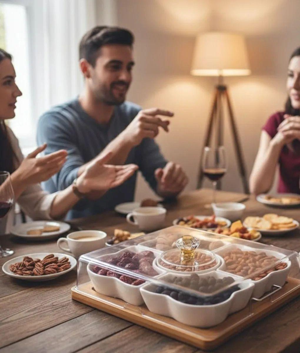 Juego Soporte Snacks Servir Salsas 5 Cuencos Base Bambú Jhn-2