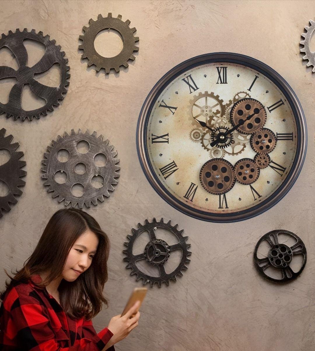 Reloj Pared Decorativo Engranaje Redondo Silencioso Jhn-5