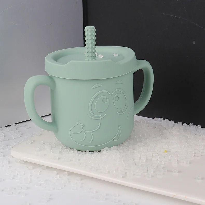 Vaso Taza Pajita Silicona Bebedero Aprendizaje Asa Bebe Lau-5