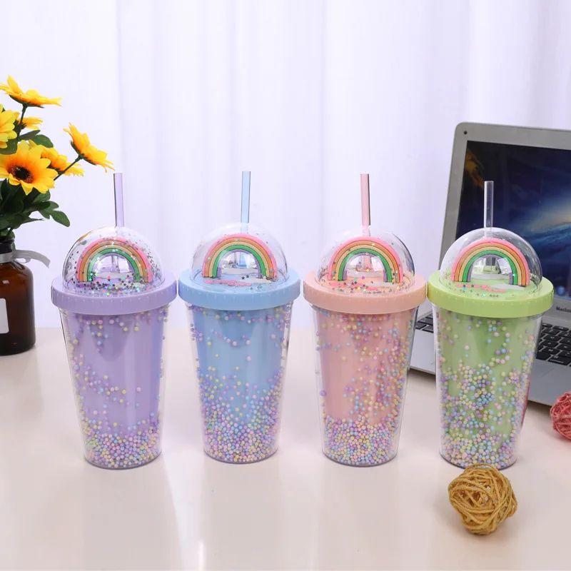 Vaso Moderno Personalidad Arcoíris Creativa Popote Rondon-4