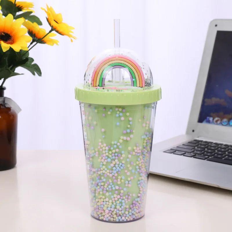 Vaso Moderno Personalidad Arcoíris Creativa Popote Rondon-5