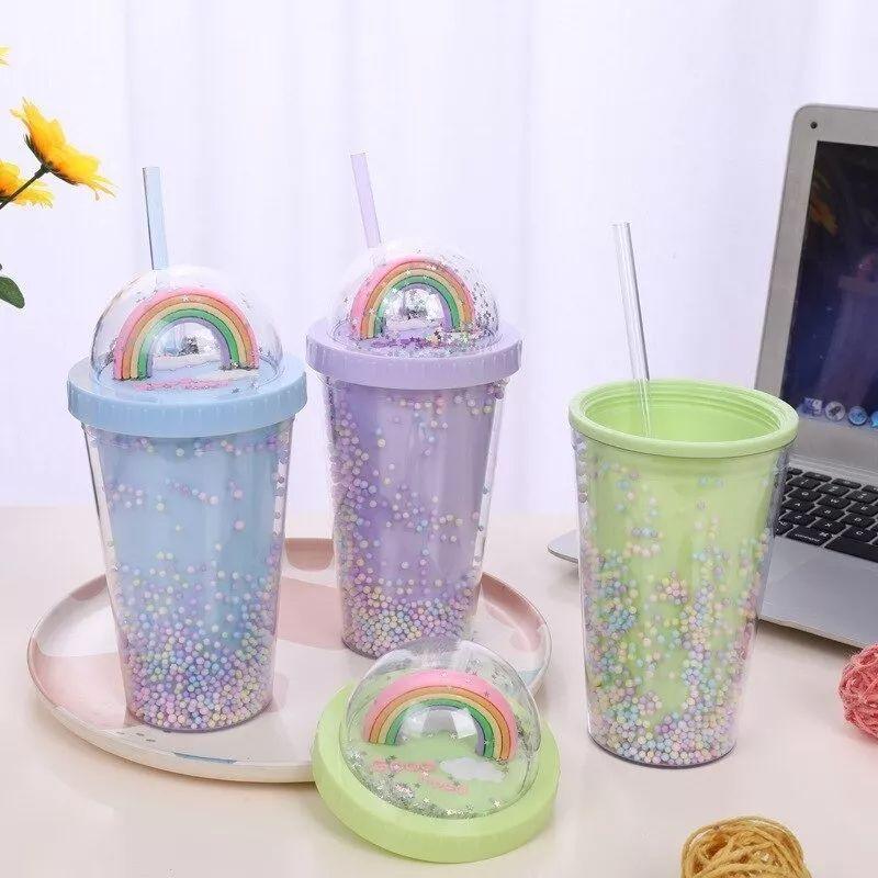 Vaso Moderno Personalidad Arcoíris Creativa Popote Rondon-9
