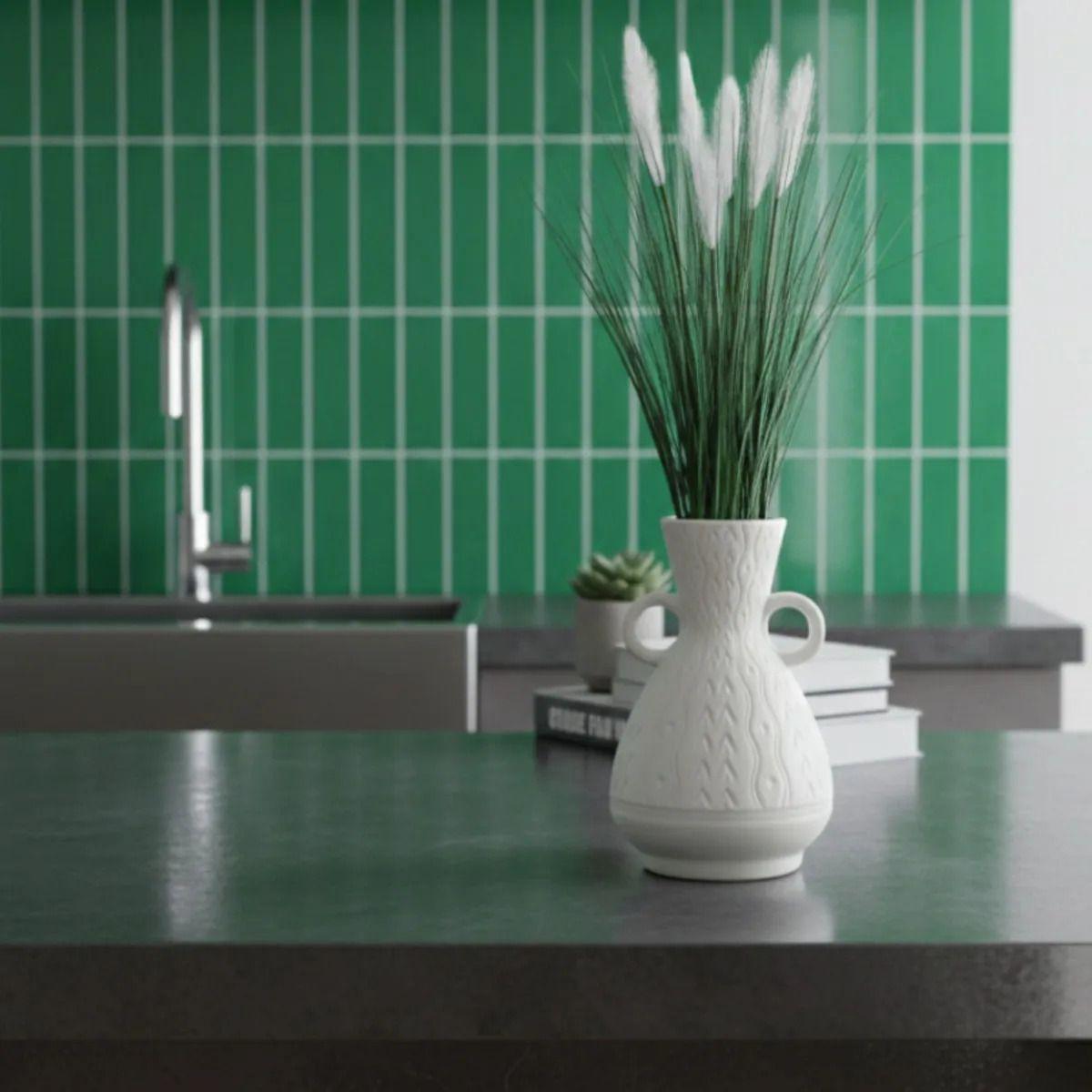 Jarrón Decorativo Doble Asa Relieve Geométrico Lujo AJ-8