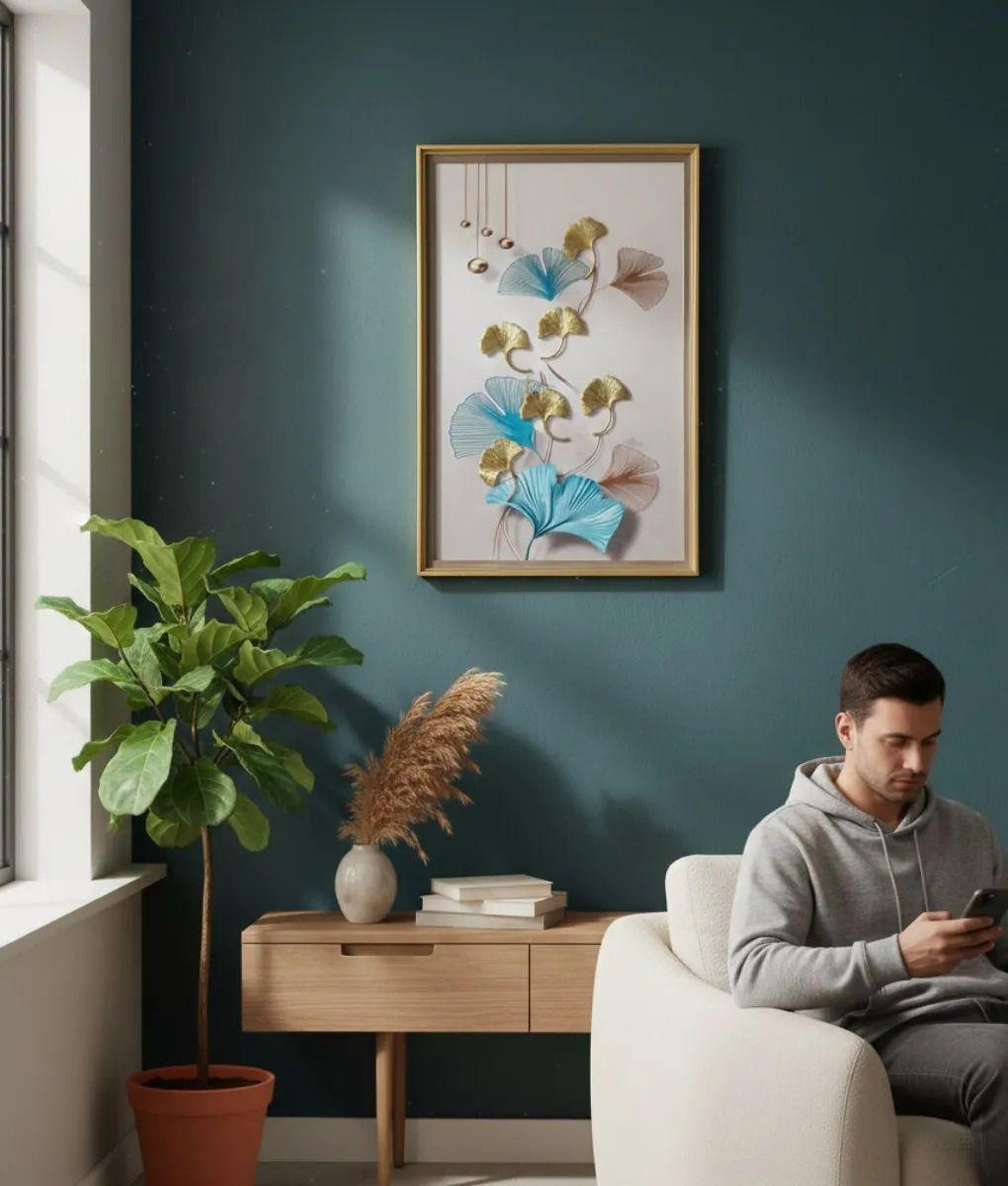 Cuadro Decorativo Diseño Hojas Ginkgo Adorno Relieve Jhn-3